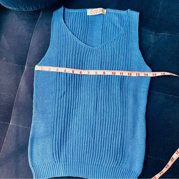 NWT SMALL Blue Sweater Tank,Ribbed Sweater Shell, Knit Tank Top Cotton Cashmere - Picture 5 of 6